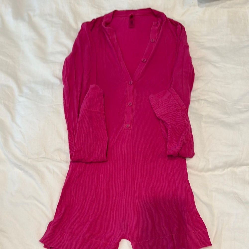 SKIMS Pink Fitted Polo Bodysuit
